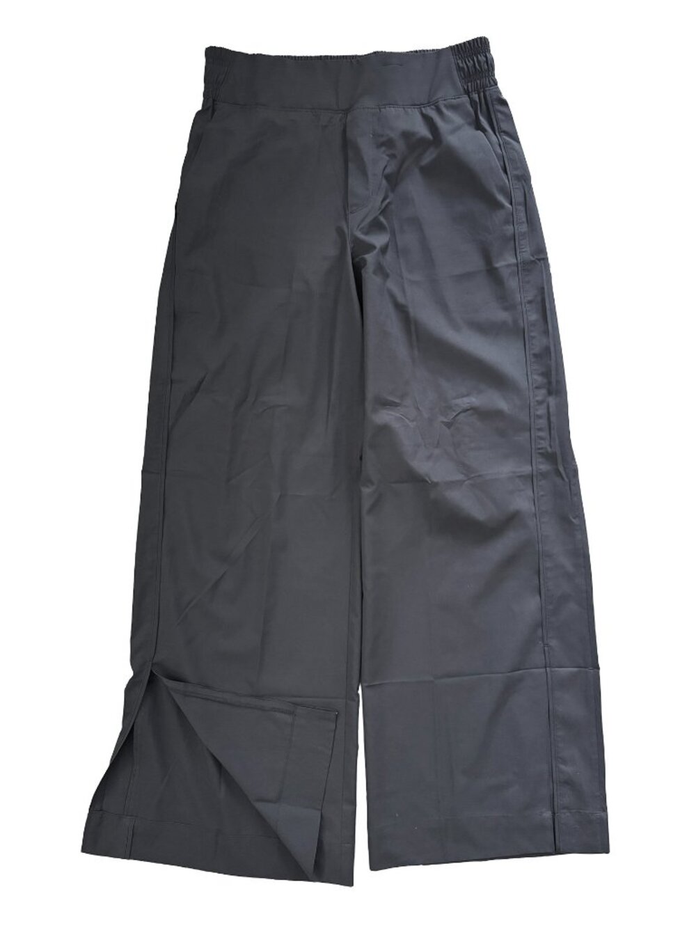 High Waisted StretchTech Quick Dry Pull On Wide Leg Black Flowey Pants Slits, S